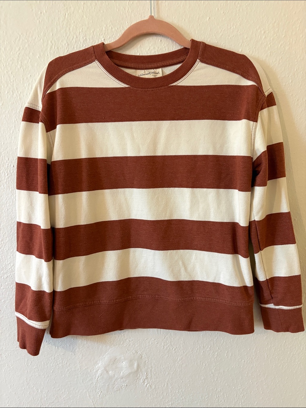 Universal Thread Striped Crewneck Sweater — Rust and Cream